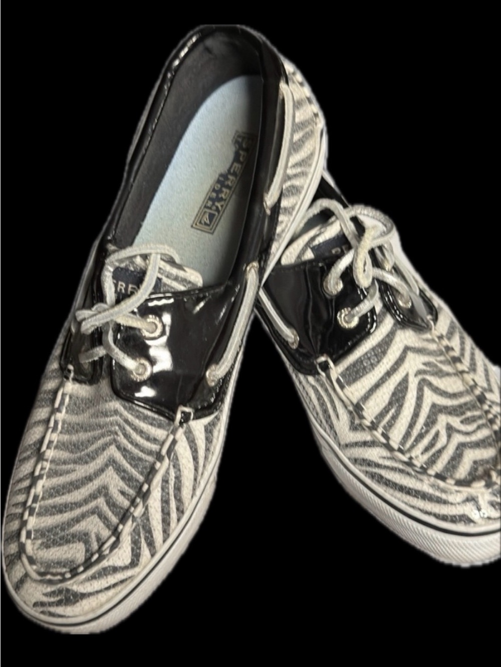 Sperry Women's Zebra-Pattern Sequin Boat Shoes in Black & White